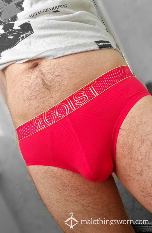 Lightweight 'Sp**d Drive Mesh' 2(X)ist Briefs - L - Red/Black