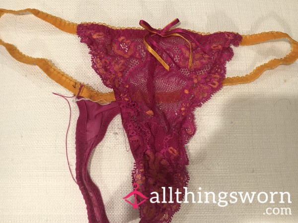 Little Fuchsia & Orange Lace S**y G-String Sz M