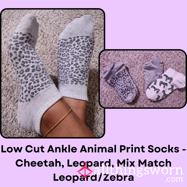 Low Cut Ankle Animal Print Socks - Cheetah, Leopard, Mix Match Leopard/Zebra