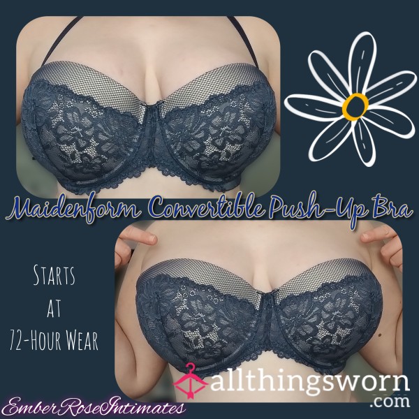 Maidenform Denim Blue Lace Convertible Bra (38D)