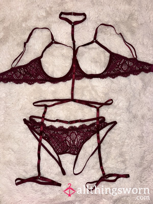 Maroon Lace Lingerie Set