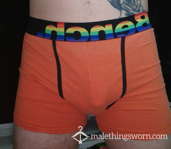 Mens Orange Pride Bench Boxers Medium Unwashed