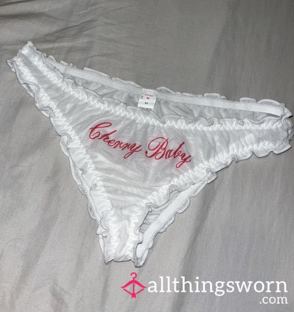 Mesh White “cherry Baby” Bikini Style Panties.