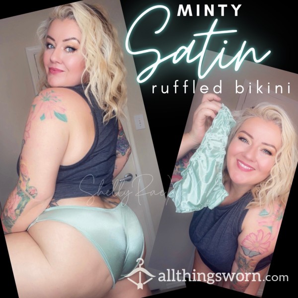 Minty Satin Ruffed Bikini