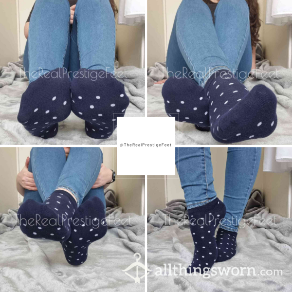 Navy & White Polka Dot Trainer Socks | Standard Wear 48hrs | Includes Pics & Clip | Additional Days Available | See Listing Photos For More Info - From £16.00 + P&P
