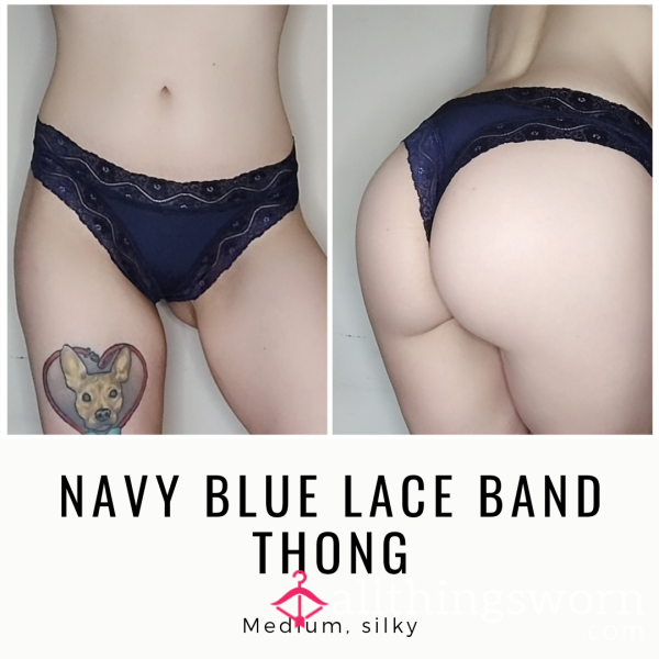NAVY BLUE LACE BAND THONG