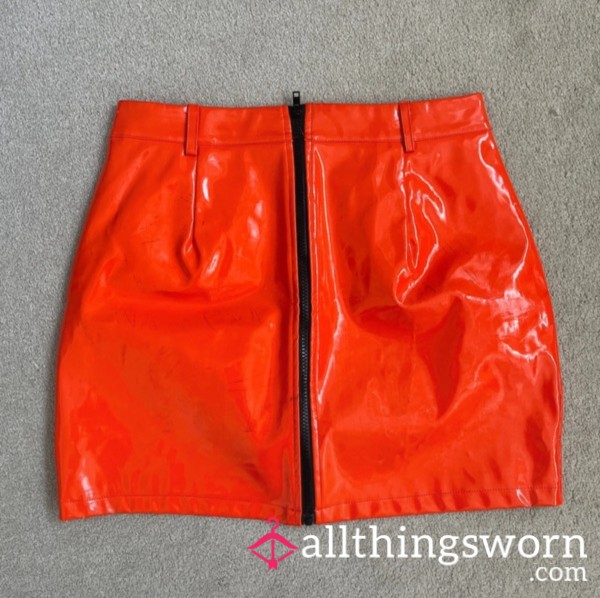 Neon Orange Pvc Mini Skirt Sz 12