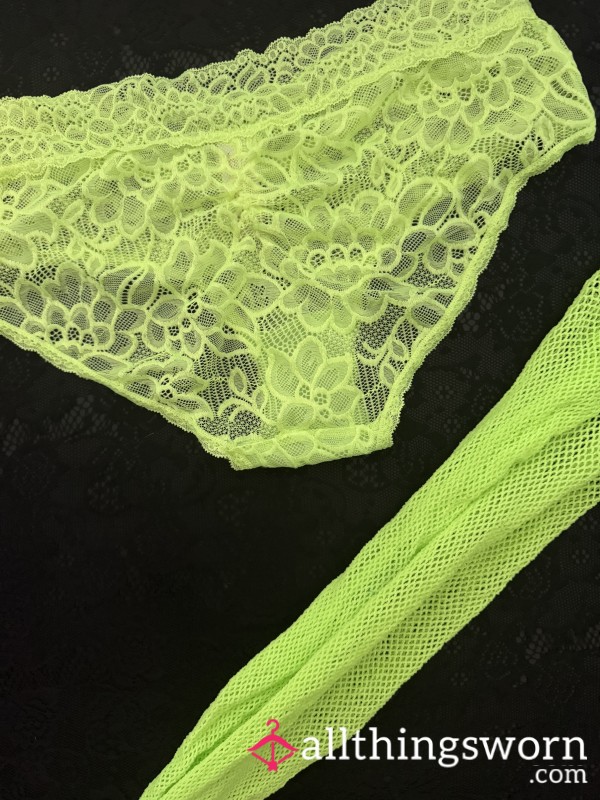 Neon Yellow Panties W Matching Fishnets