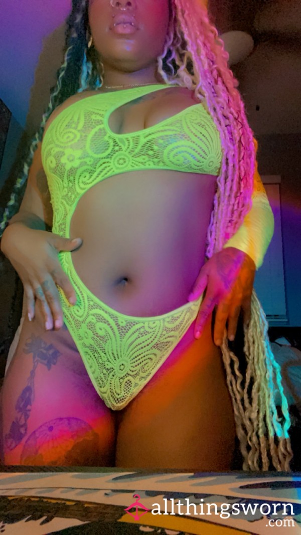 Neon Yellow Rave Lace Lingerie Bodysuit