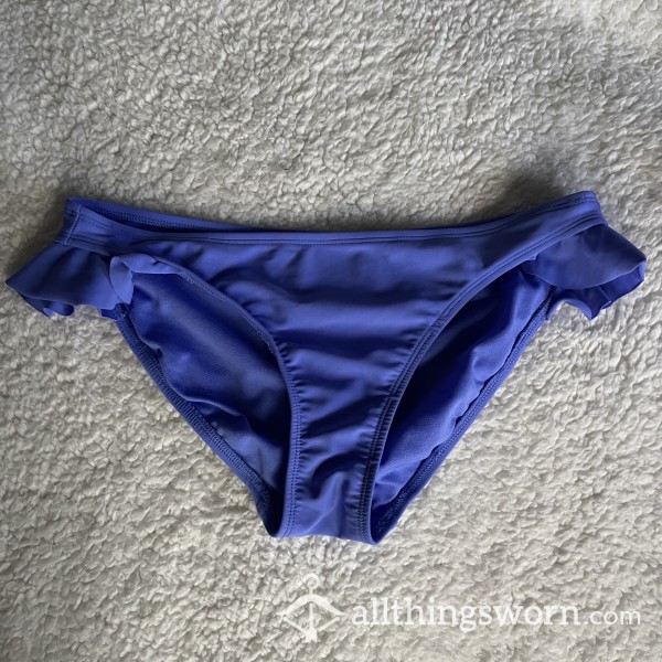 WORN NEW Blue Purple Scalloped Cheeky Bikini Swimsuit Bottoms *48 HR WEAR*