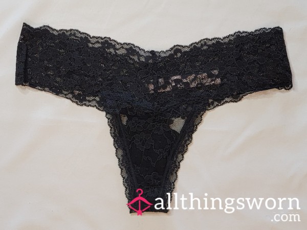New! Black Lace Thong