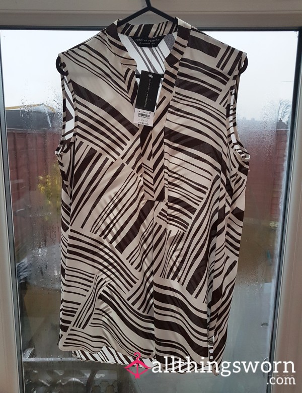 NWT, Cream And Brown Sleeveless Top From Dorothy Perkins, Size 8