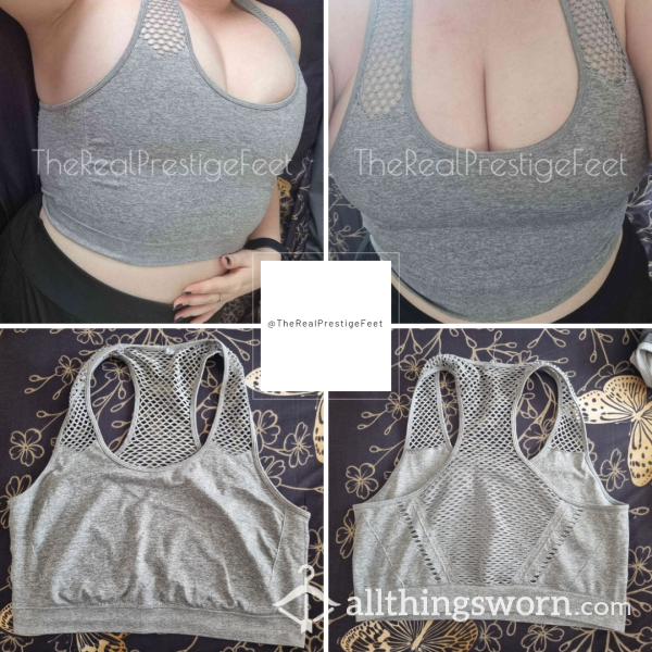Old Light Grey Sports Bra | Size M | Standard Wear 3 Days | Includes Proof Of Wear Pics & Access To Boobies Folder - From £30.00 + P&P
