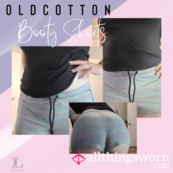 🍑🩶 Old Soft Cotton Light Grey Booty, Lounge, Pajama Shorts ~ Includes 48 Hours Wear & US Shipping