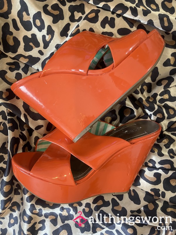 Old Well Worn BCBG Generation Orange Wedge Heels