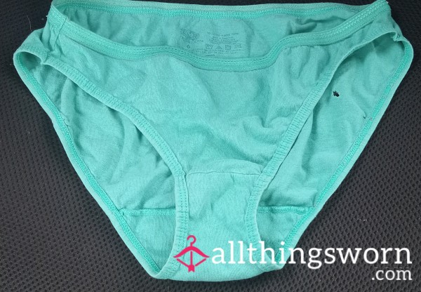Old, Well-worn FOTL Panties, Size 6. Turquoise. 100% Cotton.