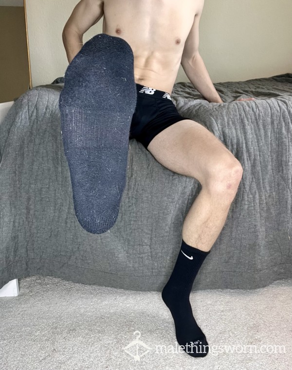 PAIR OF USED GYM SOCKS From A Sweaty Sk*ter Jock - BLACK Nike Crew Socks