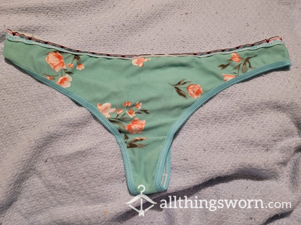 Pale Blue Flor*l Cotton Thong