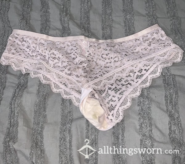 Pale Pink Lace Stained Panties/Well-worn