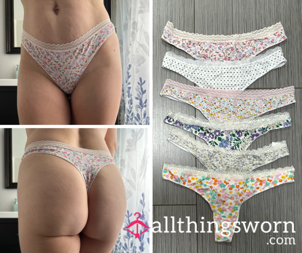 Patterned Thong With Lace Waistband