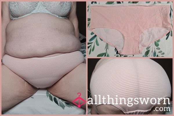 Peach Panties With White Stripes - Full Brief Size 18