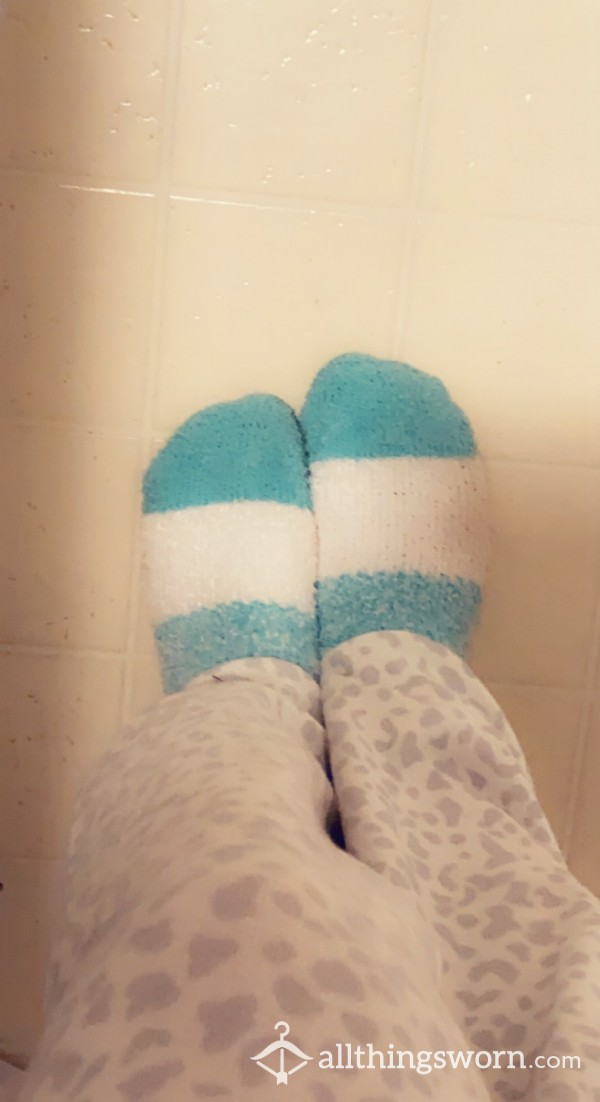 **SALE** Perfectly Worn Blue Stripe Fuzzy Socks