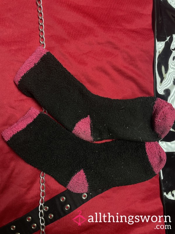 Pink And Black Fuzzy Socks