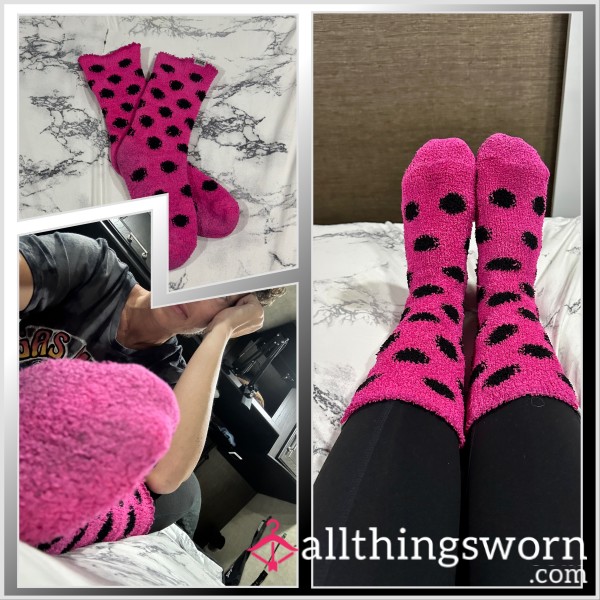 Pink And Black Polka Dot Victoria’s Secret Fuzzy Socks