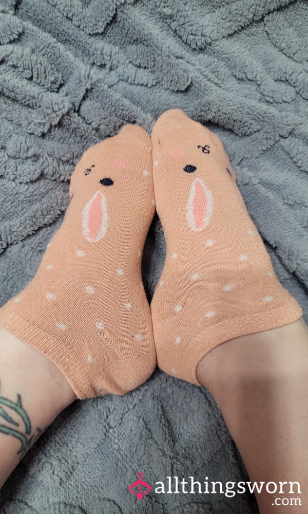 Pink And White Bunny Low Cut Ankle Socks - Free US Shipping