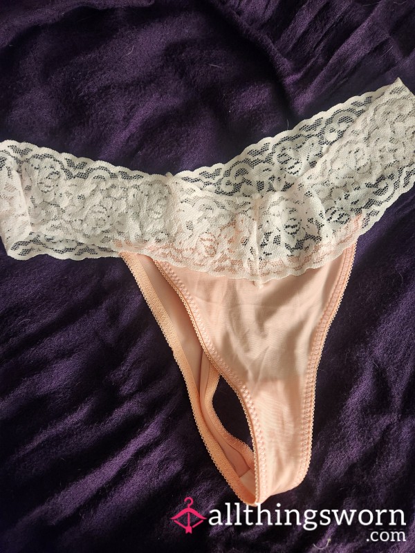 Pink And White Lace Detailed Thong