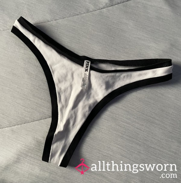 PINK Black & White High Waist Thongs