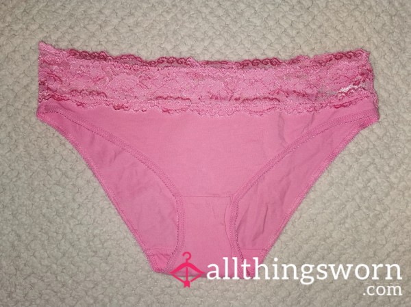 Pink Cotton Lace Top Panties (fits UK 8/10/12)