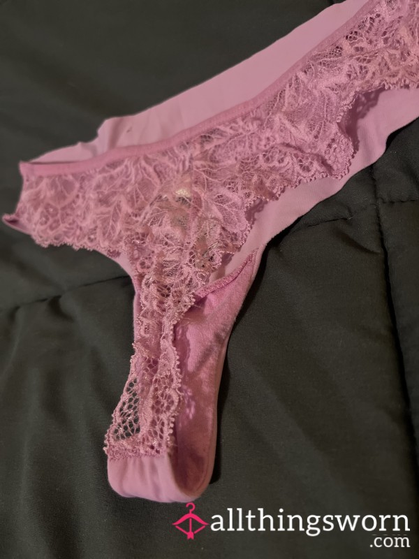 Pink Lace Back Thong