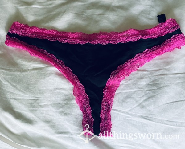 Pink Lace Trimmed Black Worn Milf Panties 🤭