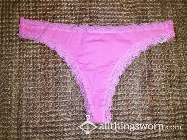 Pink Lace Trimmed Cotton Brazilian Panties