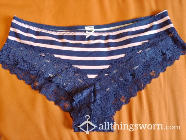 Pink & Navy Blue Thigh Laced Panties