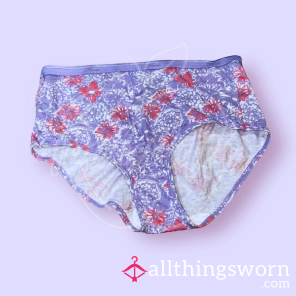 Pink & Purple Flor*l Hanes Women’s Brief Panties (M)