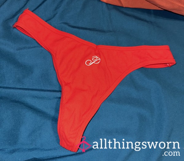 PINK Red Cotton Thong - High Waisted