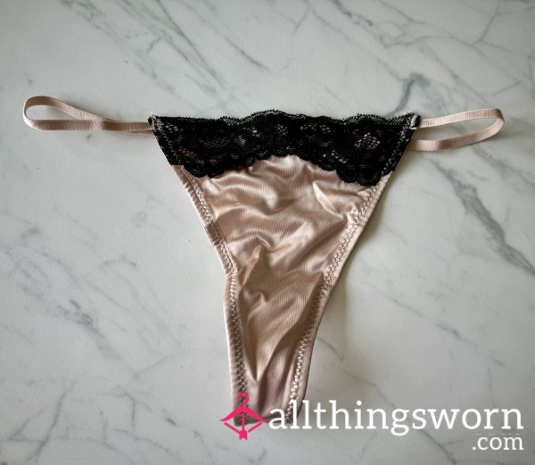 Pink Satin Lace Thong