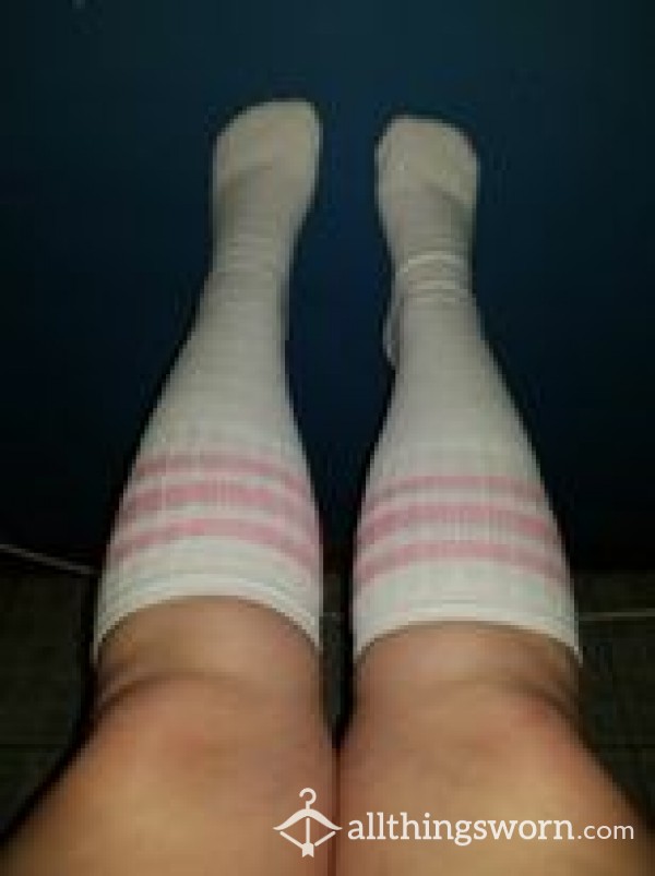 Pink Stripe Sk*ter Knee Socks