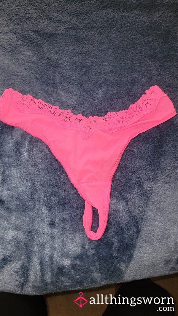 Pink Thong With A Little Lace On The Top.