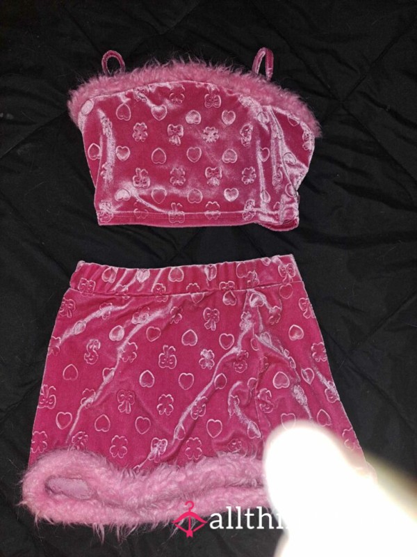 Pink Velvet Heart – Mini Skirt Set