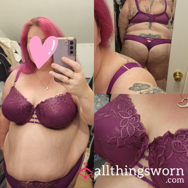 Purple 48DD Bra And Size 26/28 Cacique Thong Set