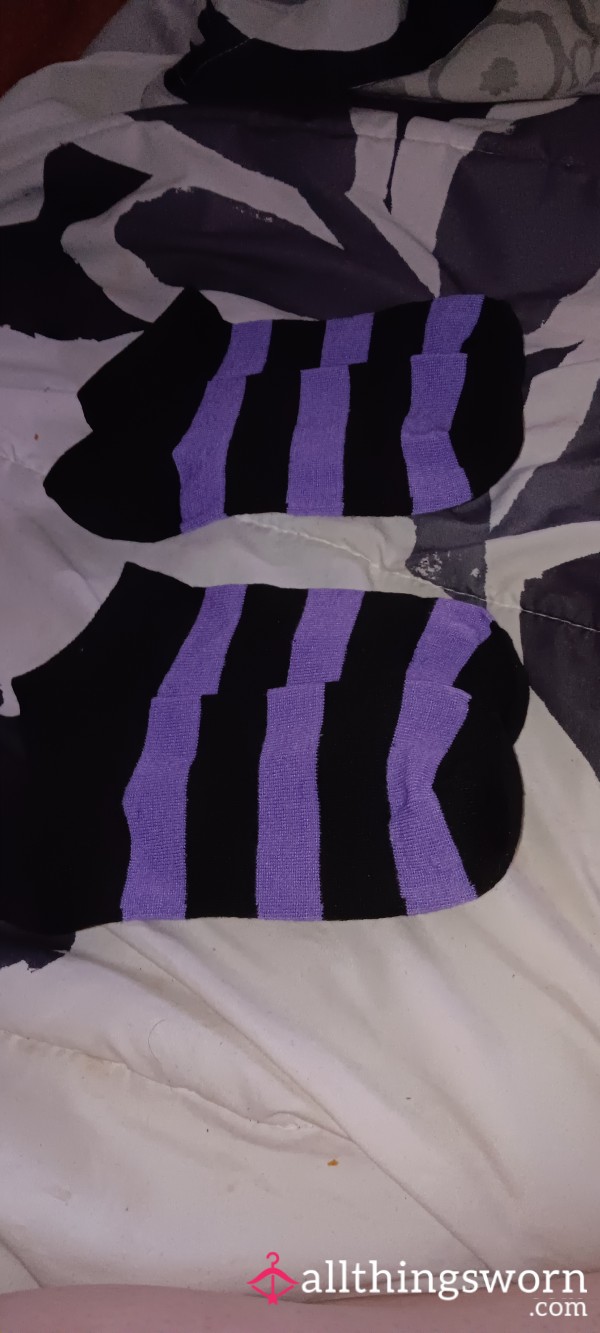 Purple And Black Striped Ankle Socks