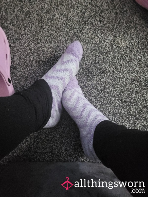 Purple And White Stripe Fluffy Bed Socks, Hyperhidrosis Sufferer