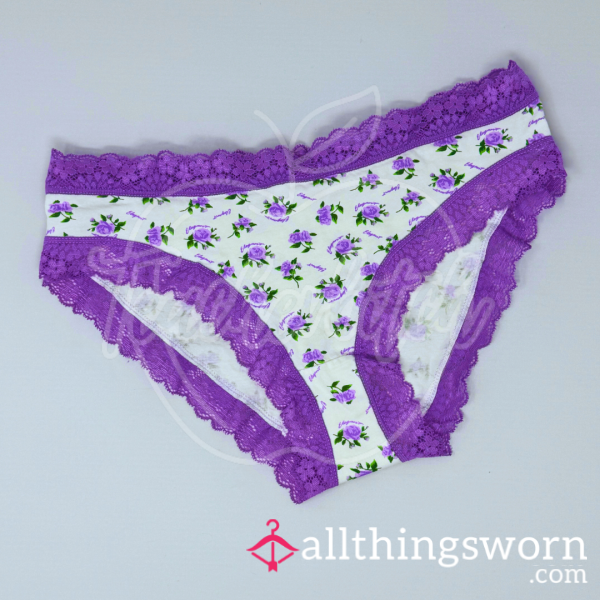 Purple Ditsy Flor*l Lace Trim Panties (M)