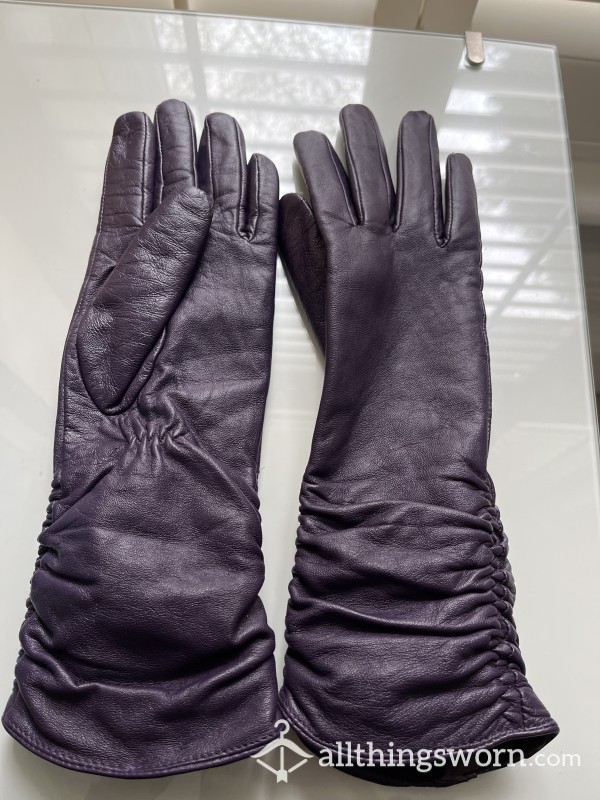 Well Worn Purple Leather (Longer Wrist) Gloves