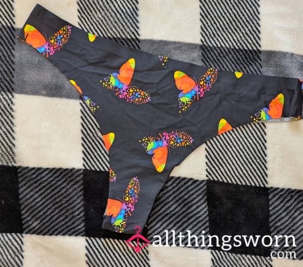 🌈Rainbow Butterfly Seamless Black Thong 🖤