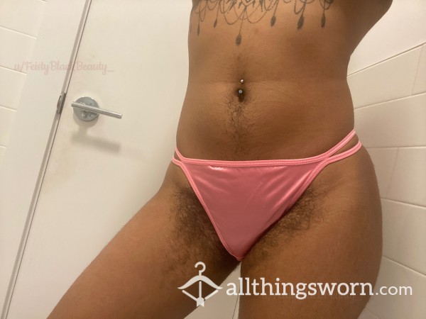 CLAIMED✨ Ready To Ship✨ Pink Medium Satin Bikini Panties (Ebony, Hairy, Hairy Pussy, Bush, Hairy Ass, Strong Scent, Well Worn, No Shower, Masturbation, Workout, JOI)