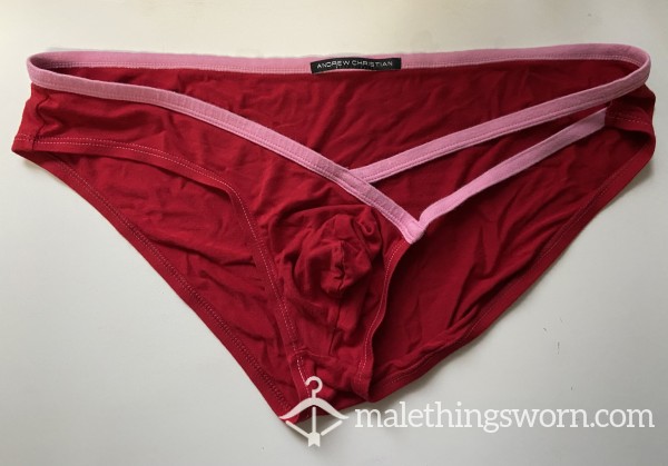 Sold - Andrew Christian Red Low-Cut Briefs With Cutout Size XL